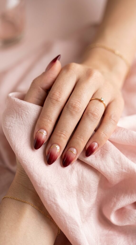 Dark Cherry Ombre with Gold Details