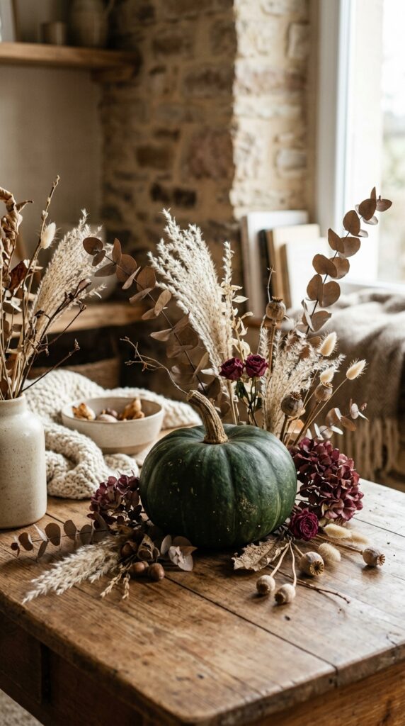 Dark Green Pumpkin Floral Display