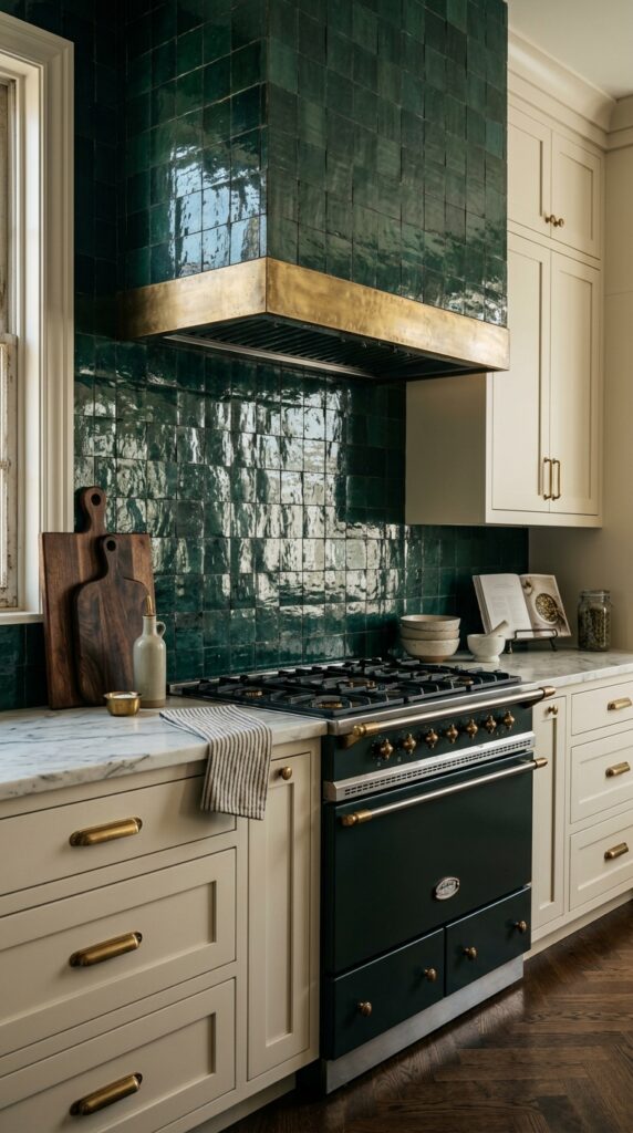 Deep Green Zellige Tile Backsplash