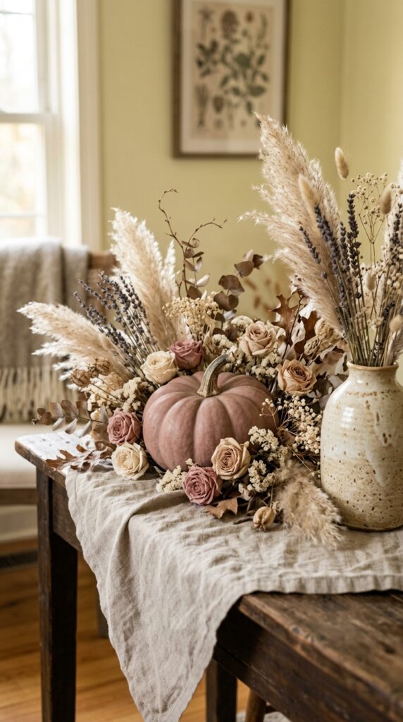 Dusty Rose Pumpkin And Flowers