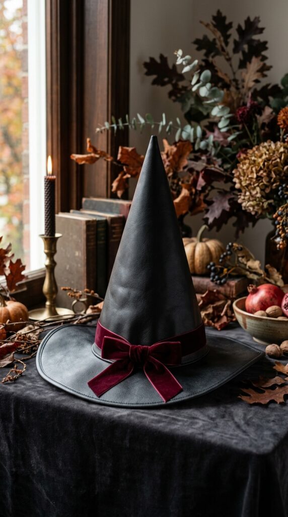 Embossed Faux Leather Witch Hat