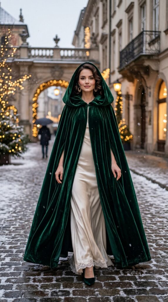 Emerald Velvet Hooded Cape