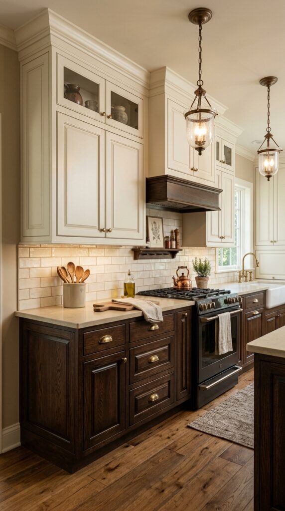 Espresso Brown and Cream Cabinets