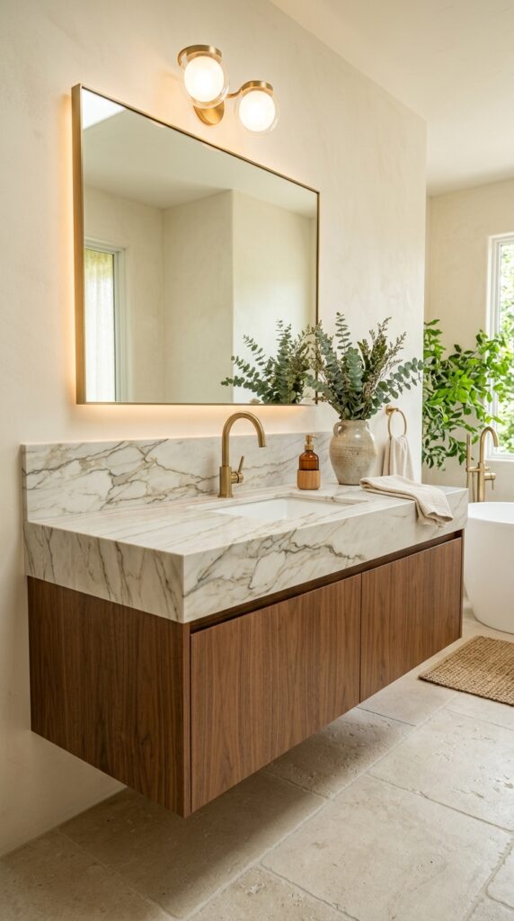 Floating Wood Vanity With Stone Countertop