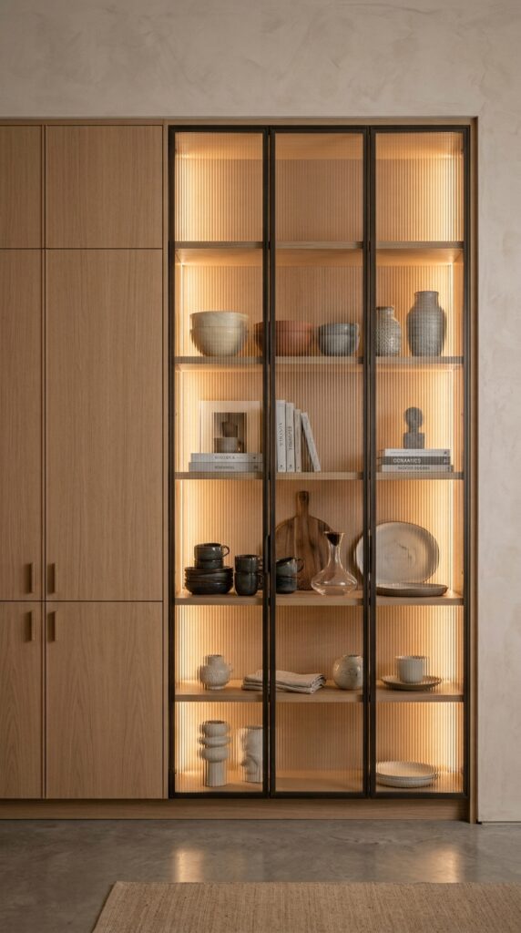 Floor To Ceiling Reeded Glass Cabinets