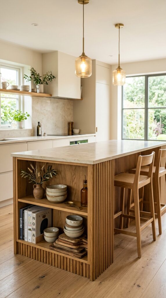 Fluted Island With Open Shelving