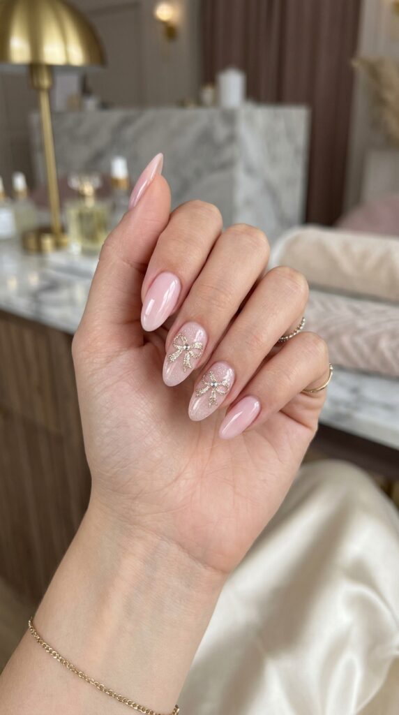 Glitter Bow Accent Nails