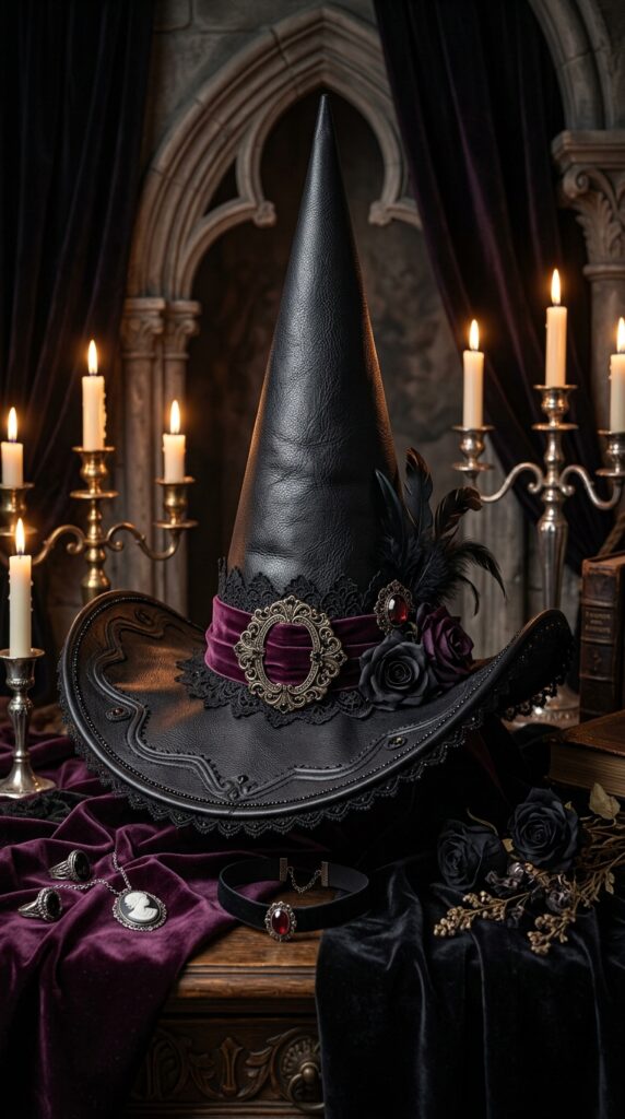 Gothic Victorian Leather Witch Hat