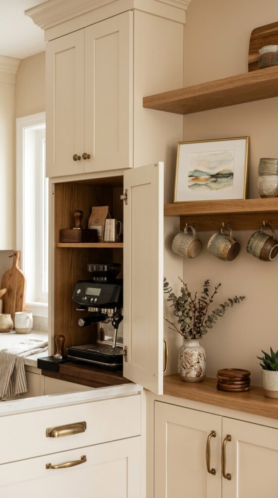 Hidden Appliance Garage with Open Coffee Nook