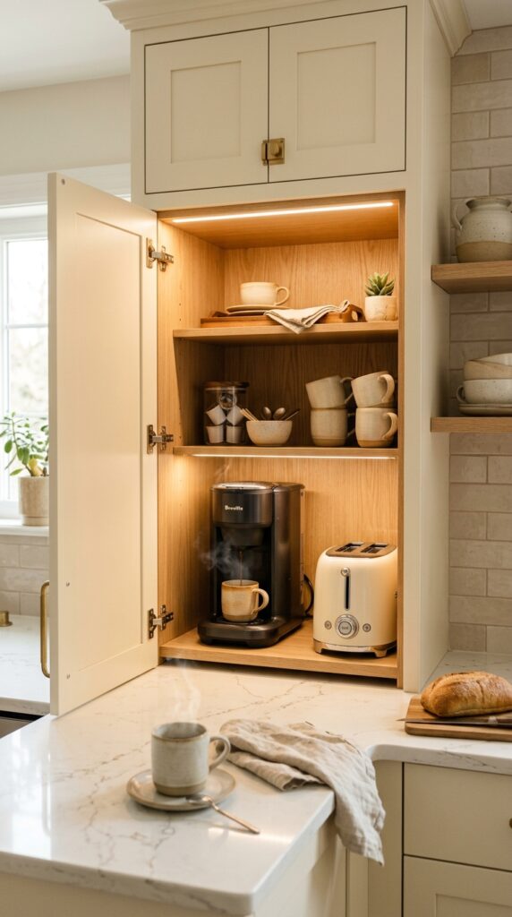 Hidden Appliance Garage with Under-Cabinet Lighting