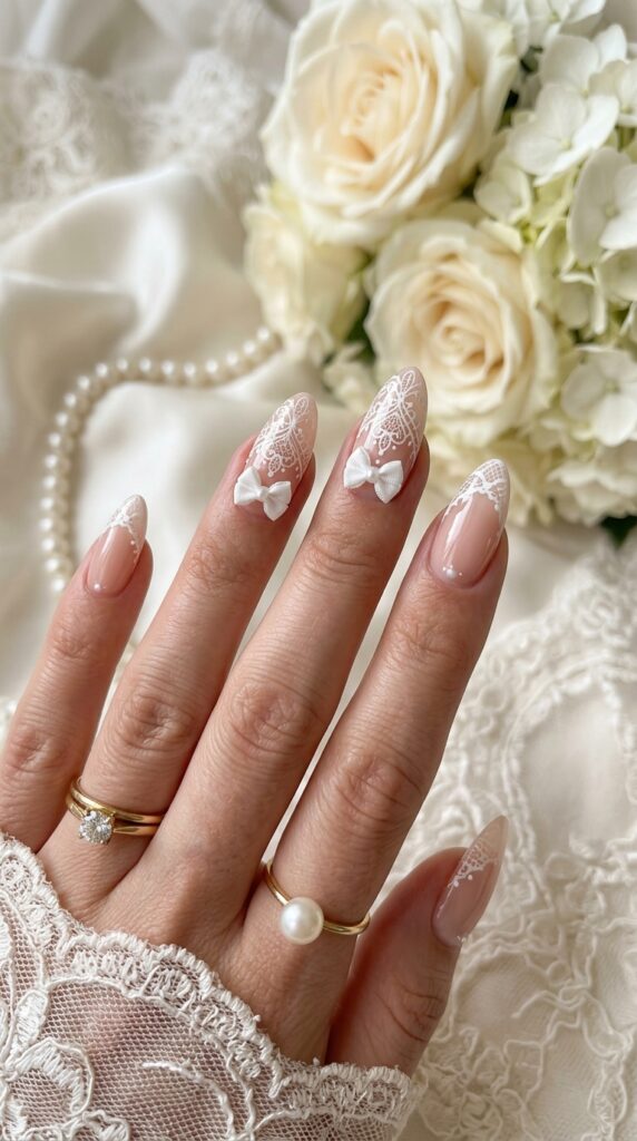 Lace and Bow Coquette Nails