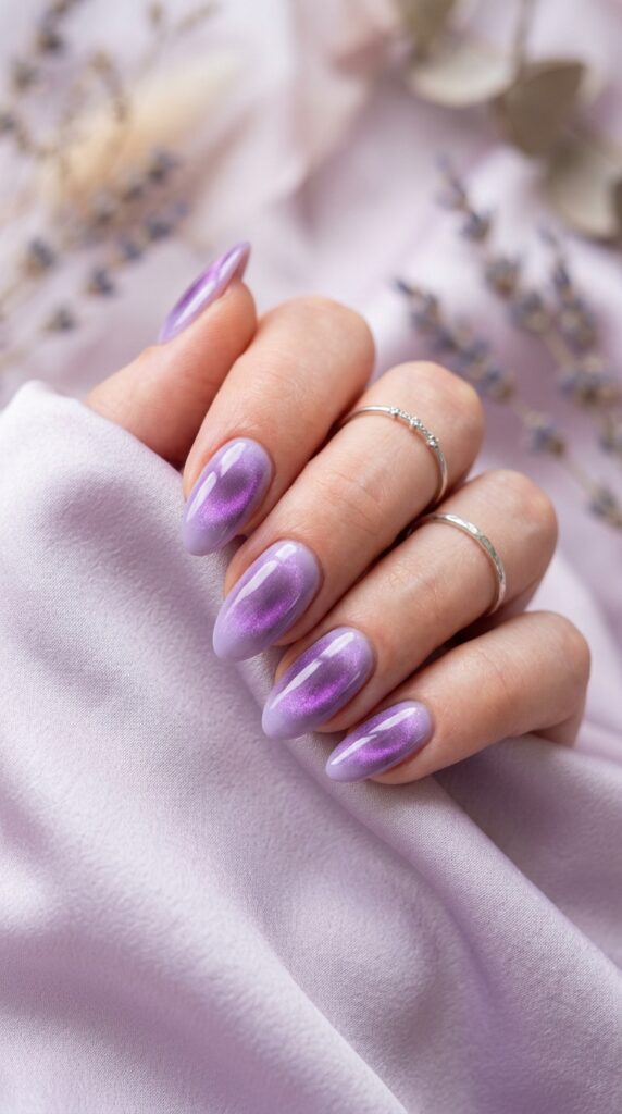 Lavender Velvet Cat Eye Nails