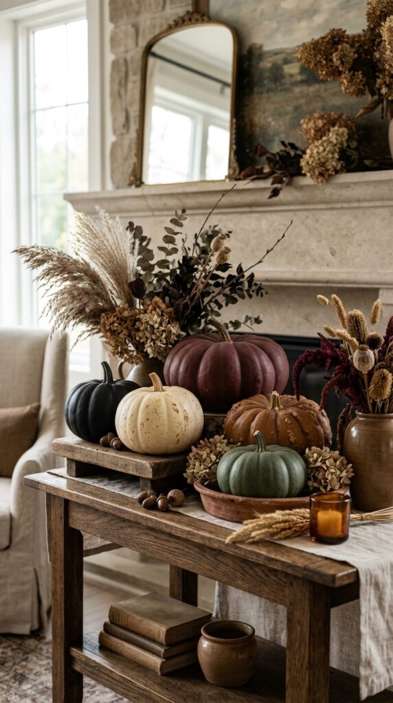 Layered Dried Flower Pumpkin Display