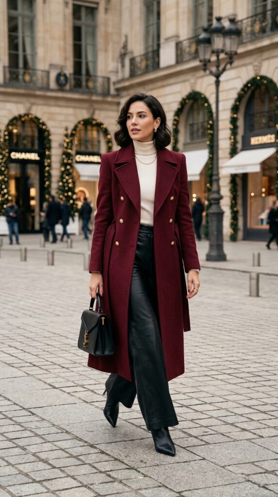 Leather Pants With a Statement Coat