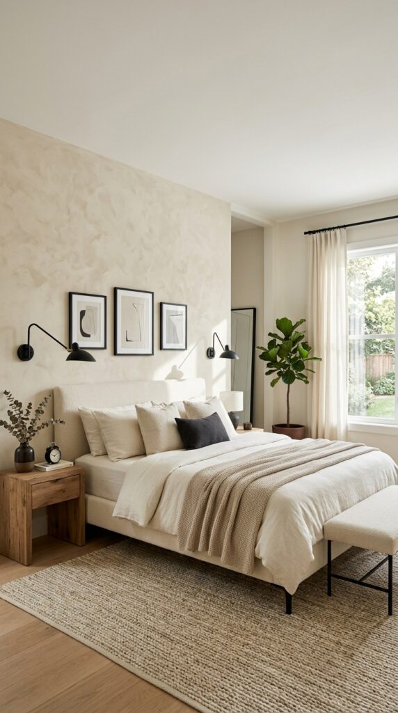 Limewash Wall With Black Accents