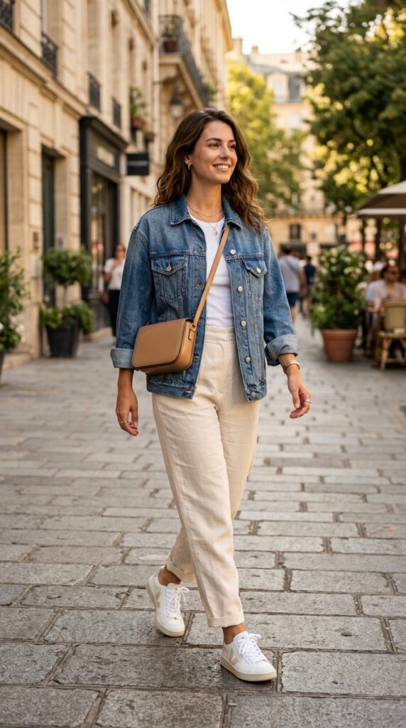 Linen Trousers With a Denim Jacket