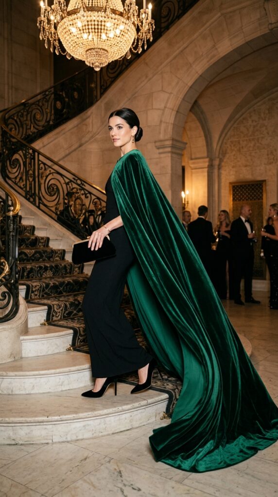 Long Emerald Green Velvet Cape
