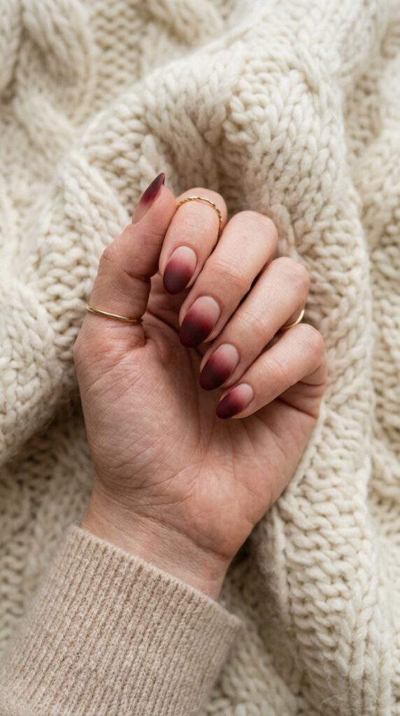 Matte Dark Cherry Ombre Nails