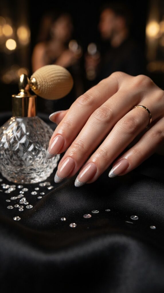 Micro French Tips With Glitter