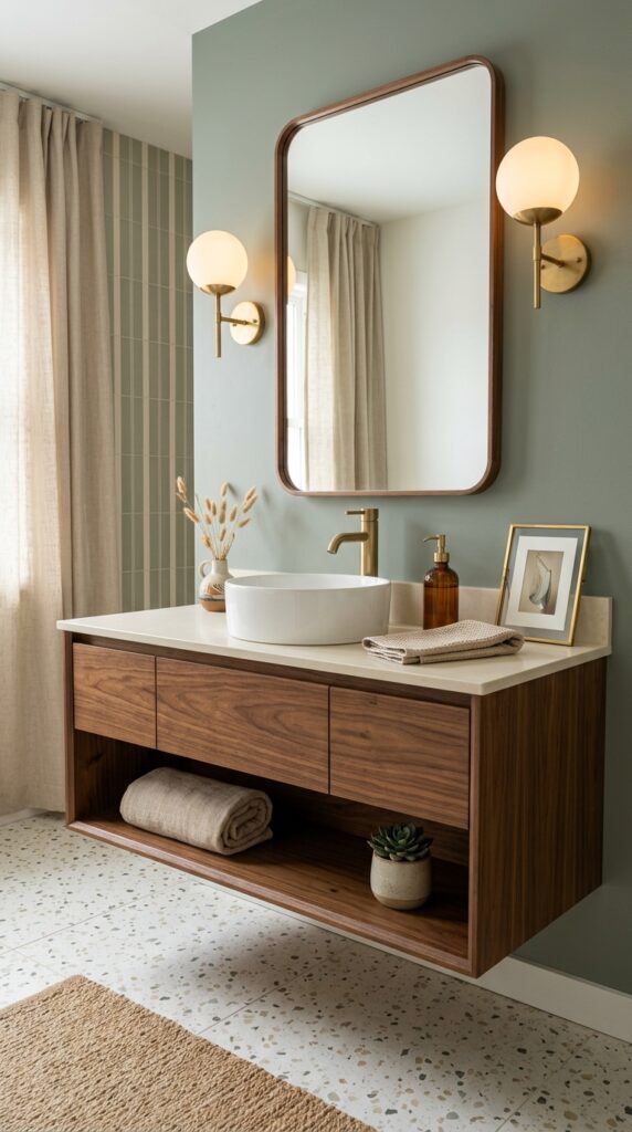 Mid-Century Modern Floating Wood Vanity