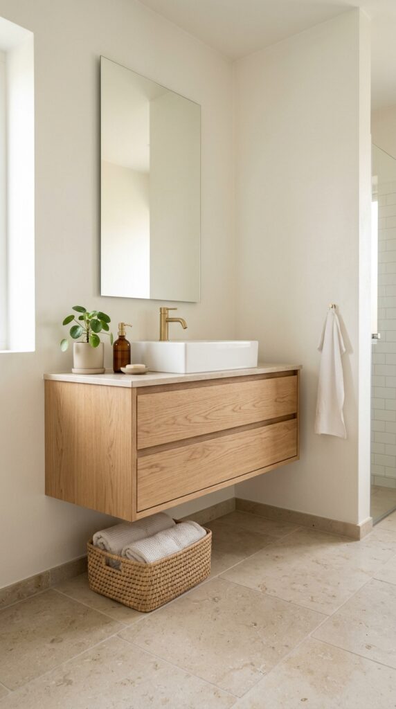 Minimalist Oak Vanity With Open Space