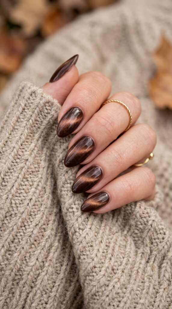 Mocha Brown Velvet Cat Eye Nails