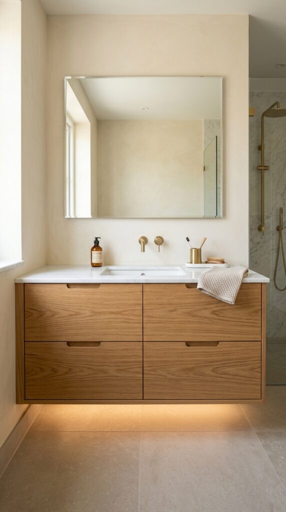 Modern Floating Wood Vanity With Integrated Storage