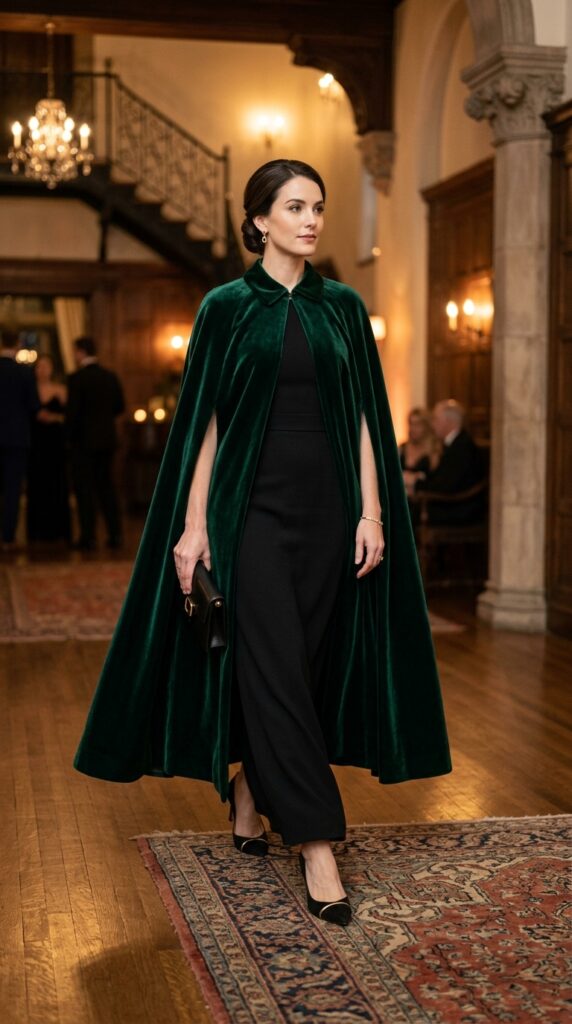 Modern Tailored Emerald Velvet Cape