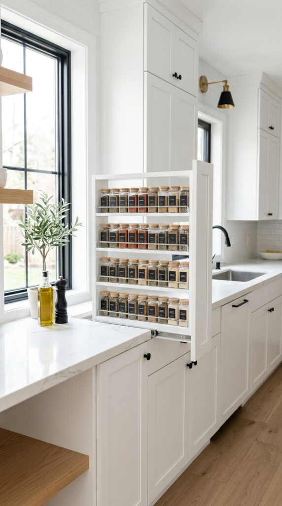 Modern White Pull-Out Spice Cabinet