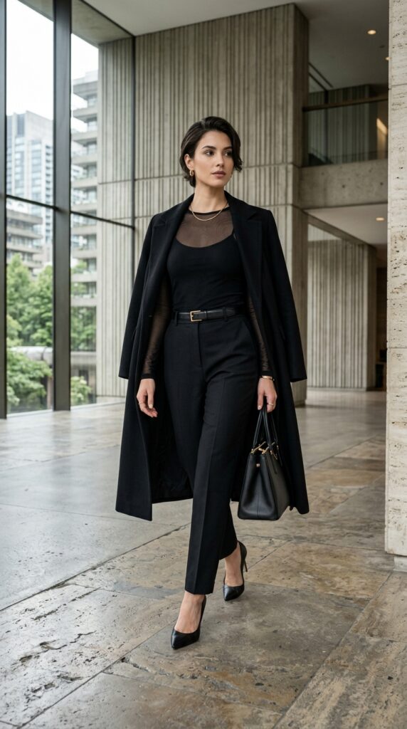 Monochromatic Black Mesh Outfit