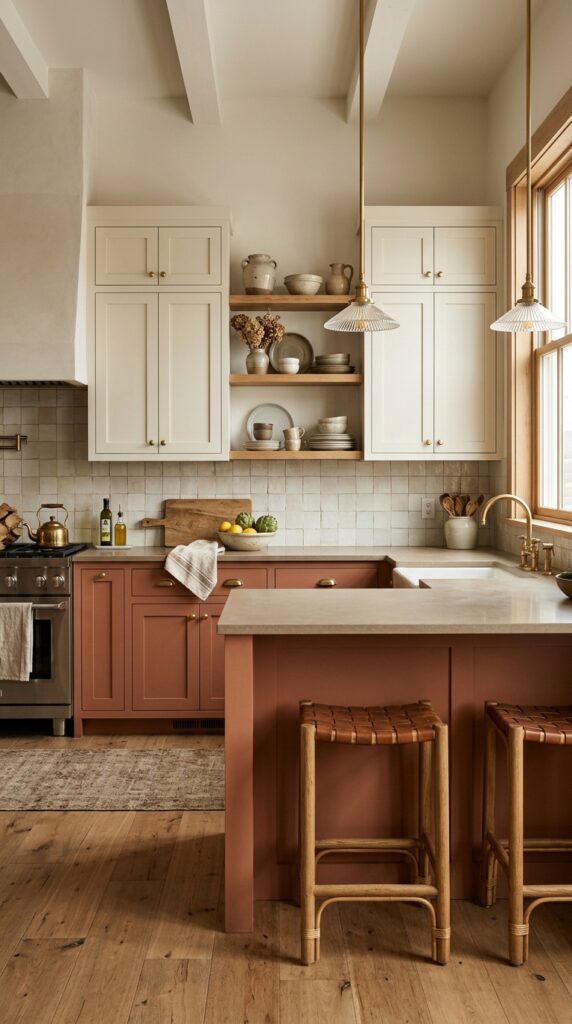 Muted Terracotta and Cream Cabinets