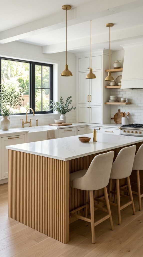 Natural Oak Fluted Kitchen Island