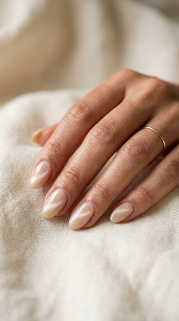 Nude Velvet Cat Eye Nails