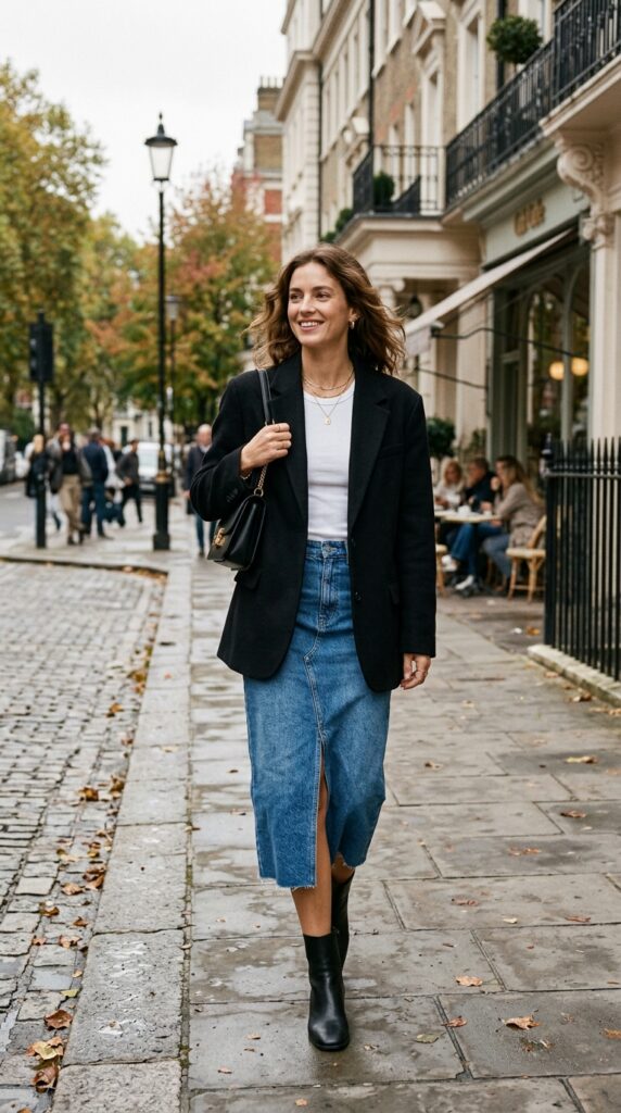 Oversized Blazer With a Denim Skirt