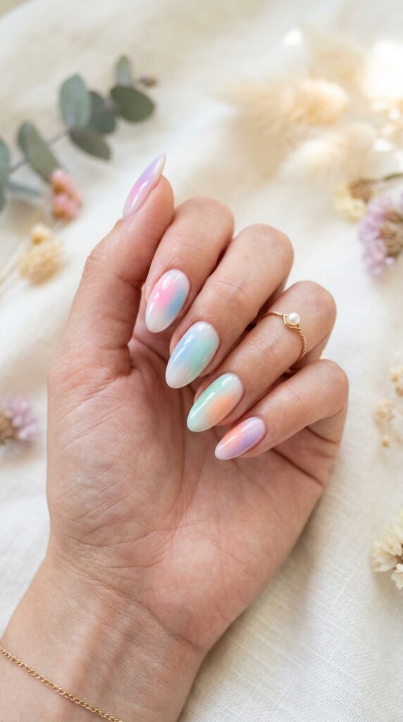 Pastel Rainbow Aura Airbrush Nails