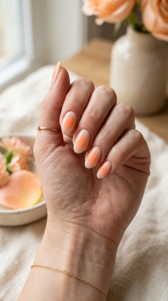 Peach Aura Airbrush Nails