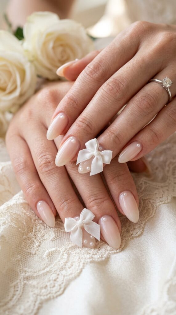 Pearl and Bow Nail Design