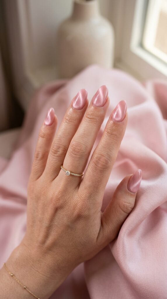 Pink Velvet Cat Eye Nails
