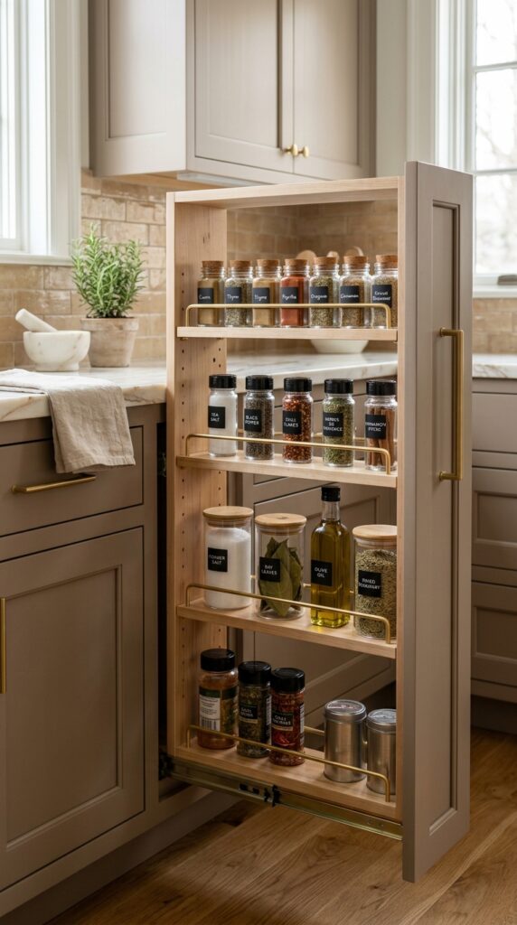 Pull-Out Spice Rack With Adjustable Shelves