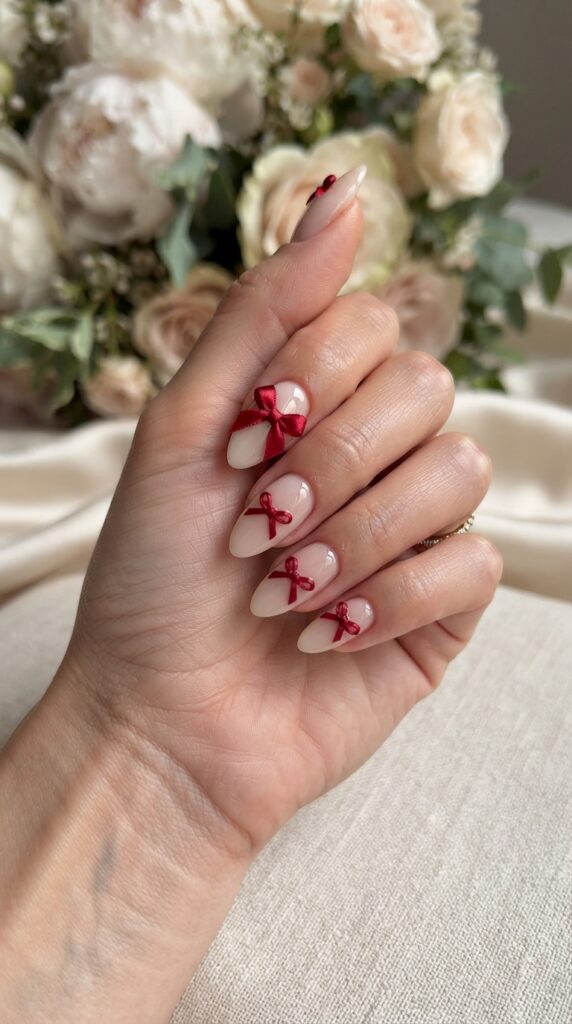 Red Bow Coquette Nails