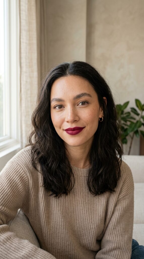 Red Wine Matte Lipstick With Minimal Makeup