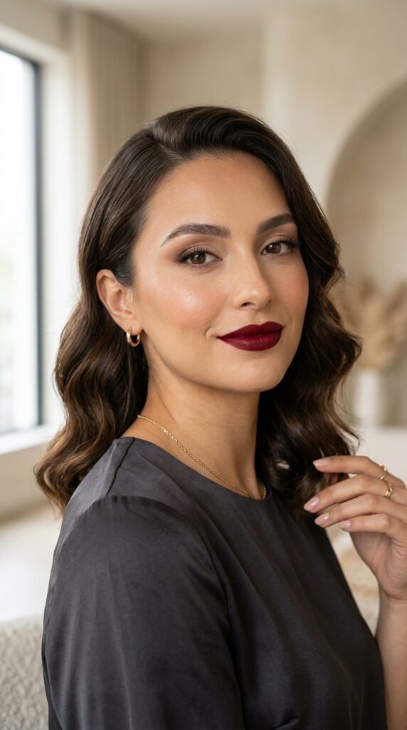 Red Wine Matte Lipstick With Nude Eyes