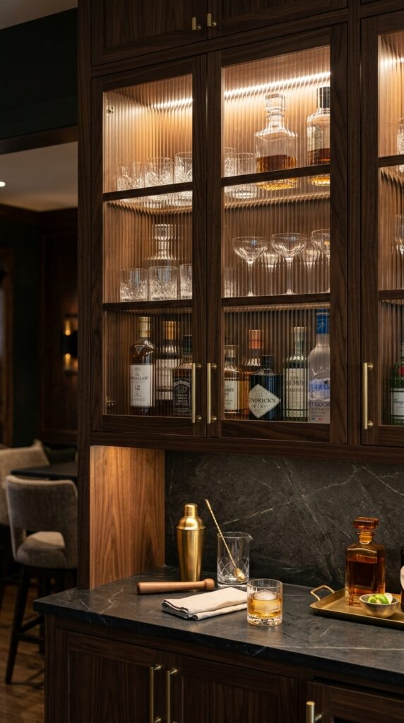 Reeded Glass Bar Cabinet