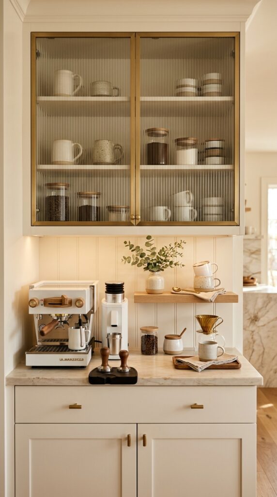 Reeded Glass Coffee Station Cabinets
