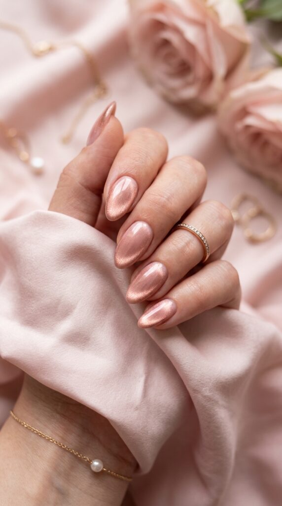 Rose Gold Velvet Cat Eye Nails