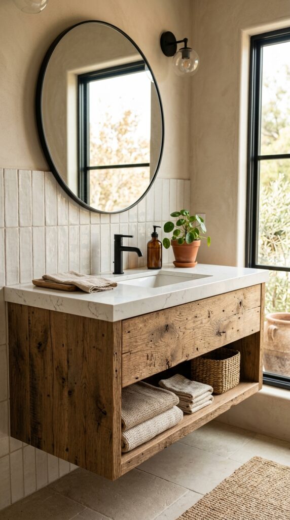 Rustic Floating Wood Bathroom Vanity
