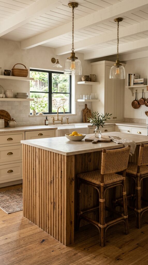 Rustic Fluted Wood Kitchen Island