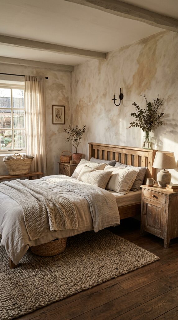 Rustic Limewash Bedroom Wall