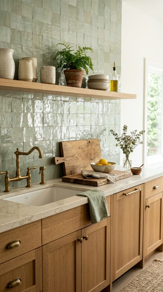 Sage Green Zellige Kitchen Backsplash