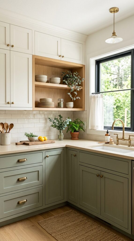 Sage Green and Warm White Cabinets